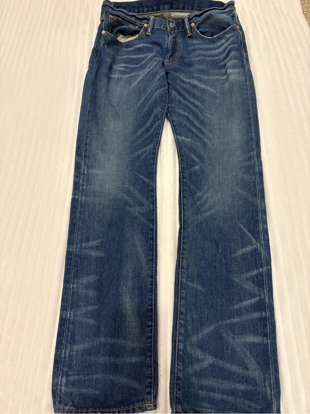 Mens Polo Ralph Lauren Slim Fit Classic Straight-Leg Blue Jeans Distressed 32x32